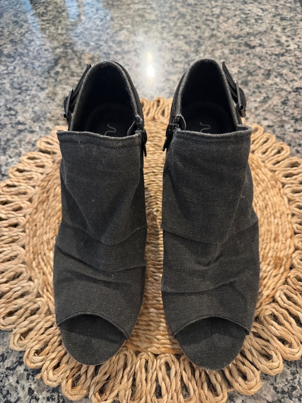 Sugar Black Open-Toe Ruched Ankle Sandals